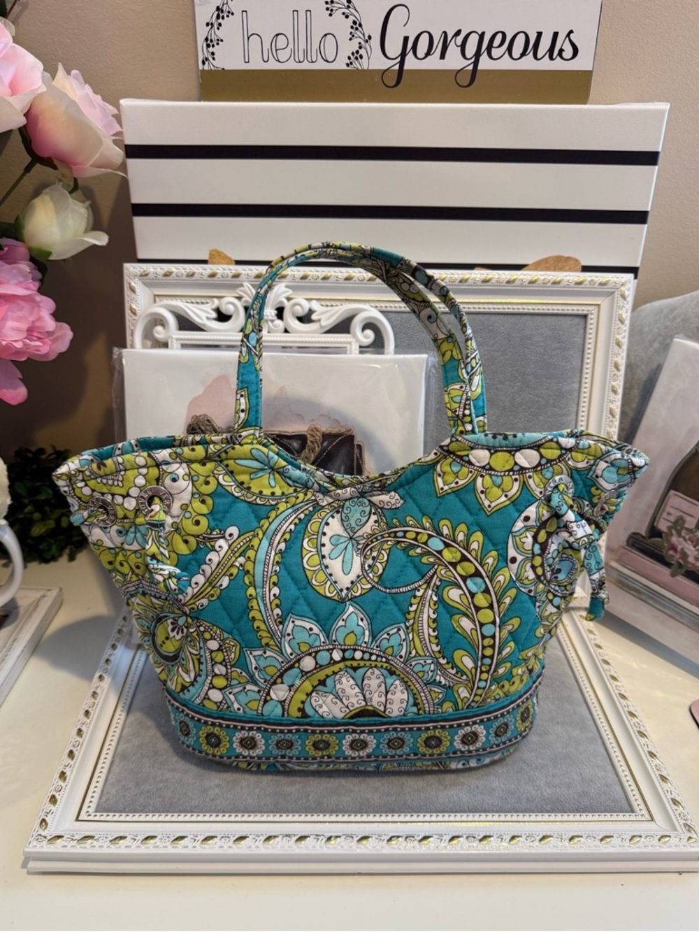 SOLD!!!                      Vera Bradley Quilted Green Paisley Small Tote Bag